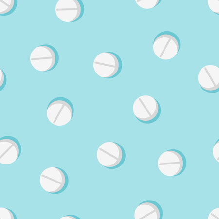 Seamless pattern with pills and capsules. Vector illustration, medicine background, texture.のイラスト素材