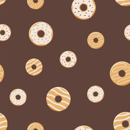 Seamless pattern of donut sets. Vector illustration of sweet, dessert baking background.のイラスト素材