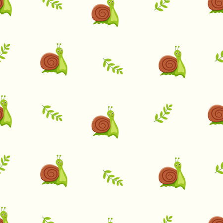 Seamless pattern of cute snail and flowers. Vector illustration kids wallpaper background funny snail wallpaper.のイラスト素材