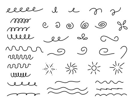 Abstract lines and other doodle elements are hand drawn for conceptual design. Vector illustration set of icons templates for decoration.のイラスト素材