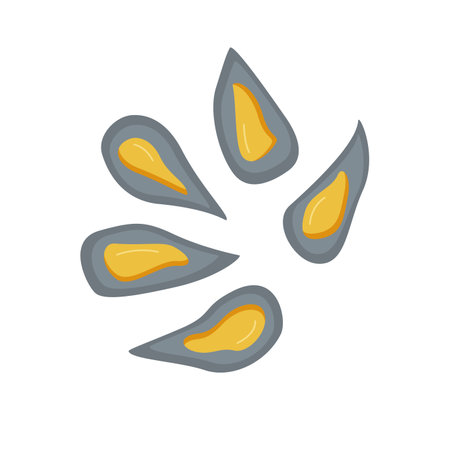 Open mussel shells set. Vector illustration of seafood delicacies isolated on white.のイラスト素材