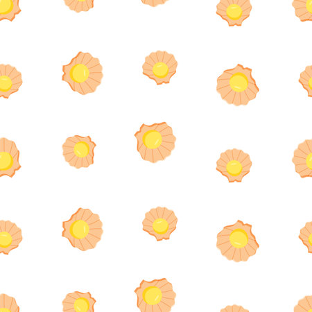 Seamless pearl pattern in an open shell doodle style. Vector background cartoon pearls, wallpaper illustration.のイラスト素材