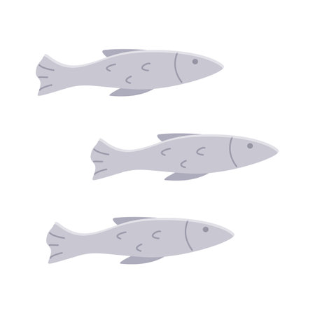 Fish doodle style. Vector illustration a flock of fish, sprat fish saury capelin.のイラスト素材