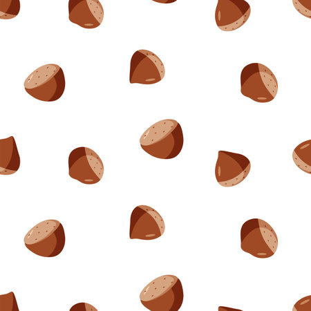 Seamless Pattern Chestnut vector illustration. Background wallpaper Cartoon drawing of chestnut nuts in a shell.のイラスト素材