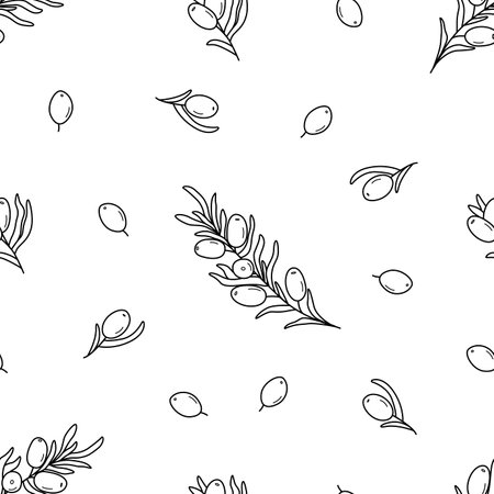 Seamless pattern sea buckthorn branches. Vector illustration of a healing edible berry. background wallpaperのイラスト素材