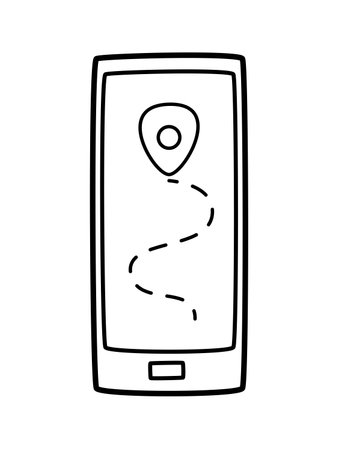 A mobile phone with a sketch of navigation and route. Vector illustration of an electronic map.のイラスト素材