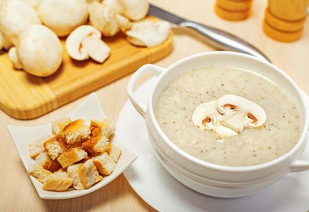 Mushroom cream soup on a table, foodの写真素材