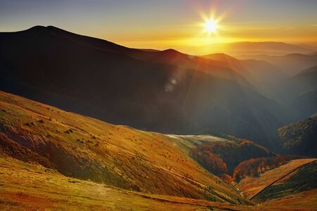 Sunset landscape in Carpathian mountainsの写真素材
