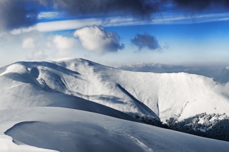 Mountain peak, winter landscapeの写真素材