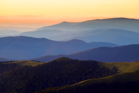 Sunset landscape in Carpathian mountainsの写真素材