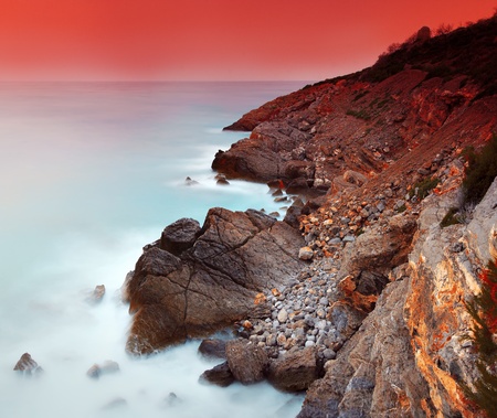 Sea stony shoreの写真素材