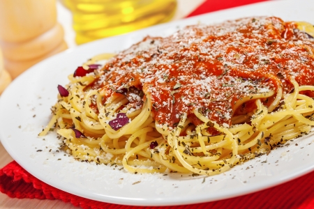 Food, Pasta with sauce and parmesan cheeseの写真素材