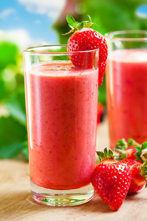 Summer drink, strawberry smoothies, outdoorの写真素材