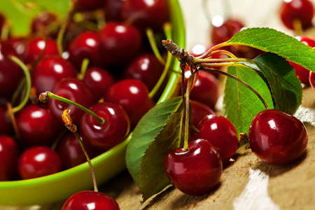 Cherries on tableの写真素材