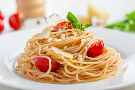 Spaghetti with tomato sauce, close-upの写真素材