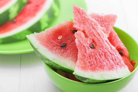 Fresh watermelon in bowlの写真素材