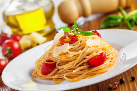 Spaghetti, pasta with tomato sauce, close-upの写真素材
