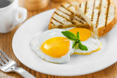 Fried Eggs on plate, food for breakfastの写真素材