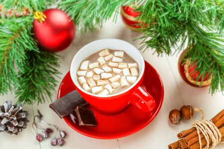 Holiday winter hot drink. Hot chocolate Christmas tree.の写真素材
