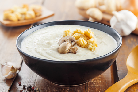 Cooking of mushroom cream soup, French traditional foodの写真素材