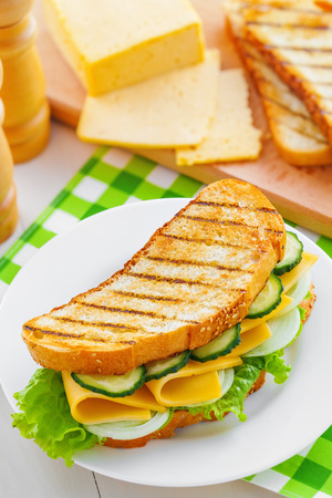 Delicious sandwich with cheese on table, tasty European foodの写真素材