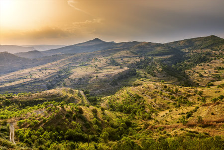 Sunset sky above hills, mountain landscape, Spain, Europe