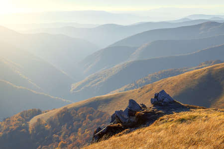 Sunset in mountains, landscapeの写真素材