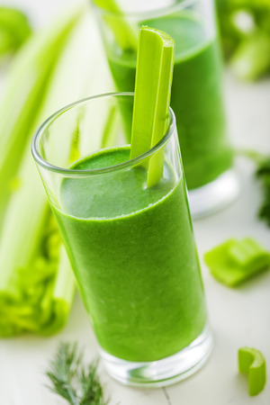 Vegetable smoothie made of celery leaf and broccoli, healthy life style foodの写真素材