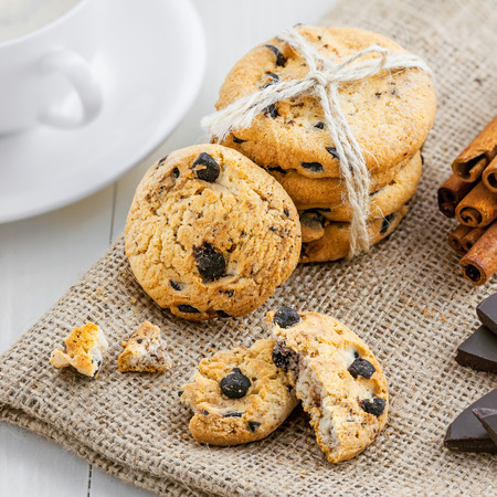 Fresh baked chip cookies for dessert.の写真素材