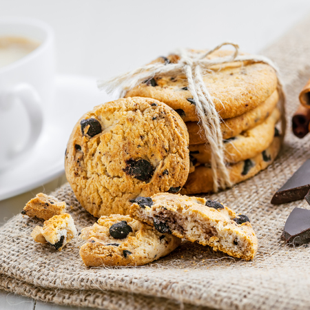 Cookies with chocolate on a table for dessert.の写真素材