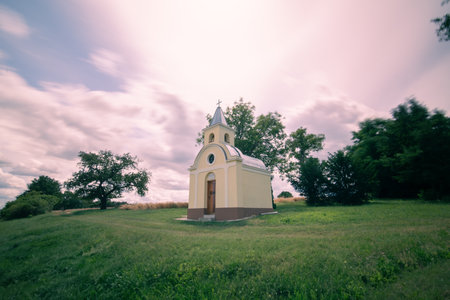 Church in the countryside. Beautiful landscape with a church in the countryside.の写真素材