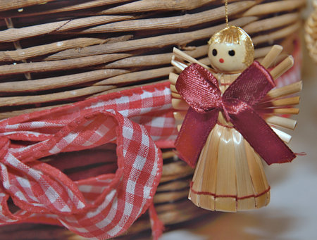 Christmas straw wreath decorationの写真素材