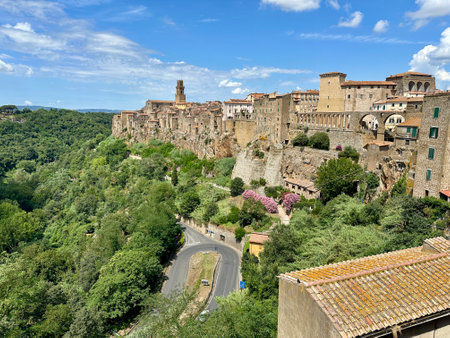 Panoramic view of the medieval city of Pitigliano, Tuscany, Italyの写真素材