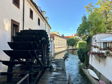 Waterwheel in the old town of Bratislava, Slovakiaの写真素材