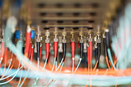 High-speed networking equipment, new computer technology close-up