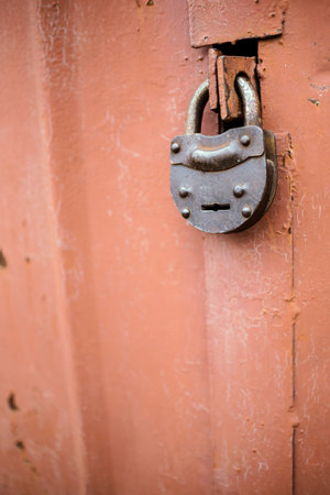 The old door locked with a padlock hanging brackets, set of backgrounds