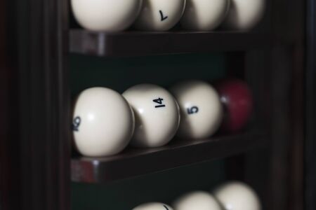 Set of russain billiard balls on the rack, an angleの写真素材