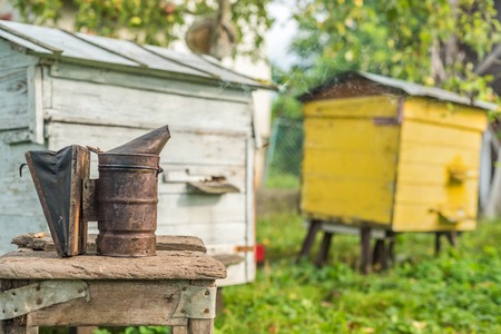Beekeeping equipment - bee smoker, own safety during the process of obtaining honeyの写真素材