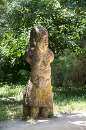 Ancient kurgan stelae in the zoological garden of the National Reserve Askania-Nova in Ukraine, stone babasの写真素材