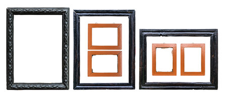 Set of old wooden frames isolated on white background, clipping path.