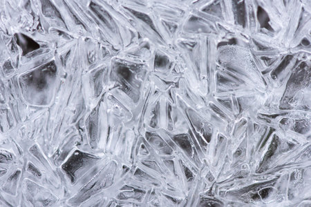 Ice crystals, close-up view, background. Theme of winter