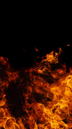 On fire. Themes of fire, disaster and extreme events. Background with copy space for text, vertical...