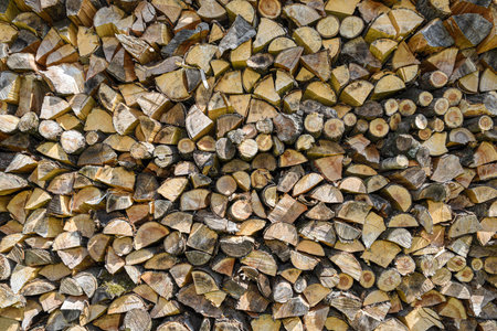 Heap of chopped firewood, preparation to winter season, background