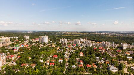 Aerial view of Truskavets town, Ukraine. Popular healing spa resort with mineral springs. Known as Kurortopolis Truskavets.の写真素材
