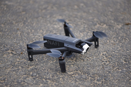 10 April 2022 - Krakow, Poland: Drone Parrot ANAFI Thermal ready to fly.