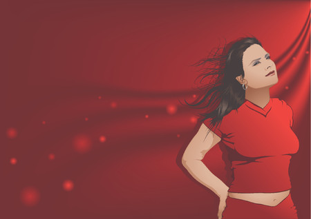 Girl and red satin - attractive girl as vector illustrationのイラスト素材