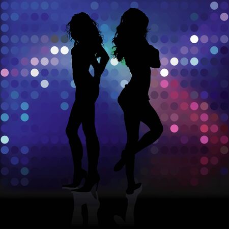 Showgirls - dancing girls silhouettes, Background illustrationのイラスト素材