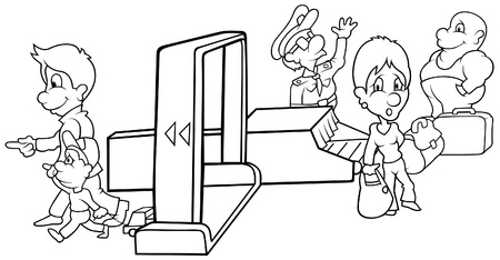 Security - Black and White Cartoon illustration, Vectorのイラスト素材