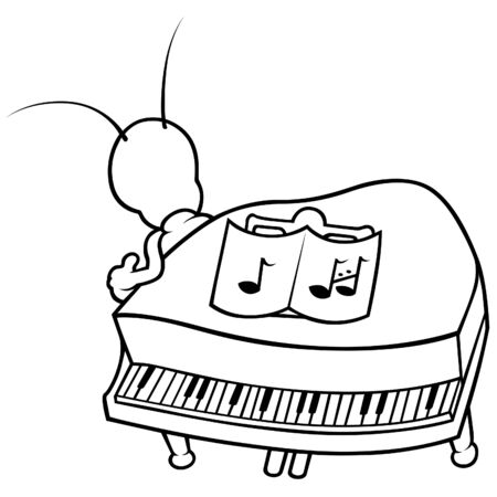 Bug and Piano - Black and White Cartoon illustration, Vectorのイラスト素材