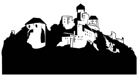 Castle - black and white illustration のイラスト素材